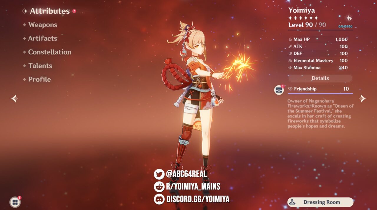 Genshin Impact Yoimiya Character Screen In Game Description Of Her Talents Skills And Constellations Leaked The Click